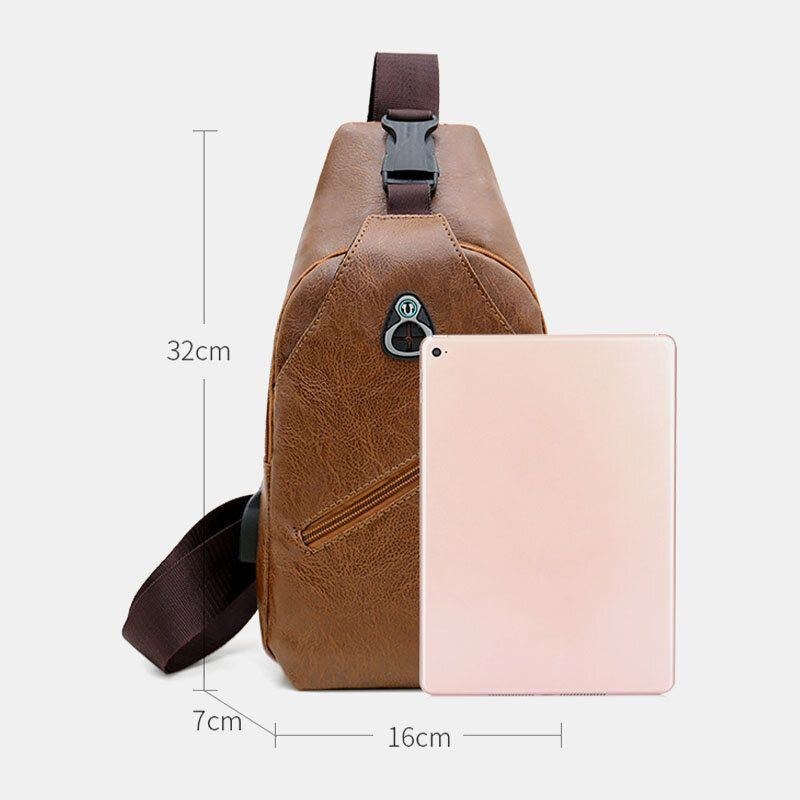 Herre Imiteret Læder Usb-opladningsøretelefon Rejse Retro Business Brysttaske Crossbody Taske