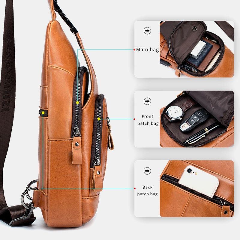 Herre Koskind Multi-lomme Usb-opladningsbrysttaske Udendørs Rejser Tyverisikring Crossbody Skuldertaske