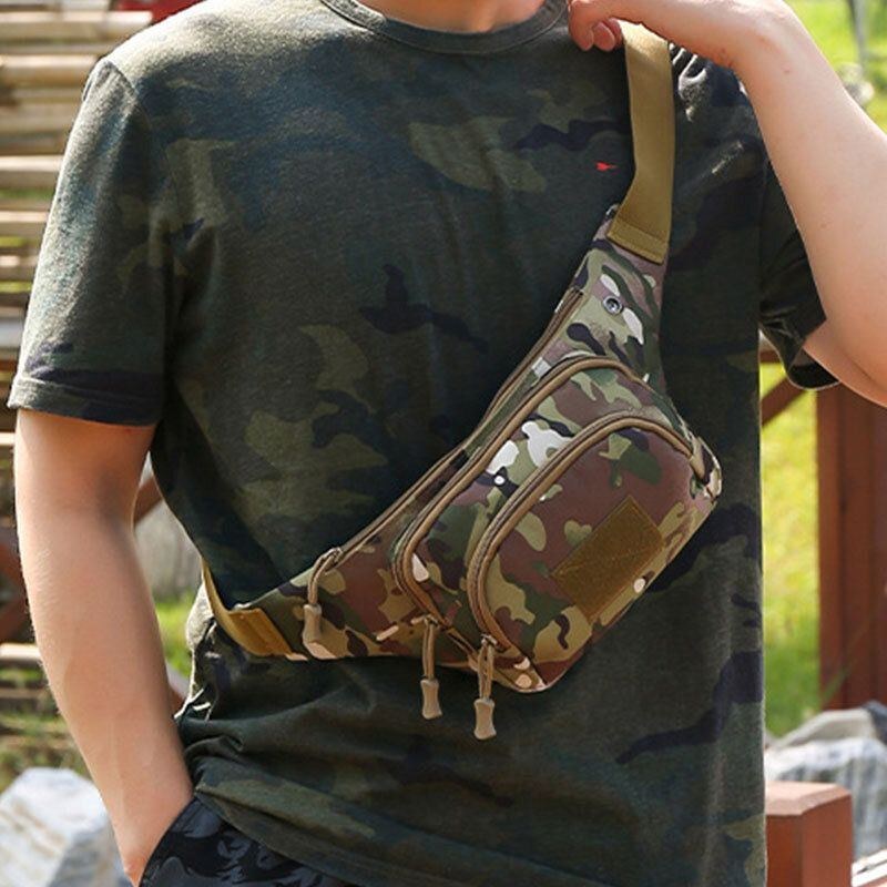 Herre Nylon Multi-bære Multi-lomme Udendørs Tactical Camouflage Ridning Taljetaske Skuldertaske Brysttaske