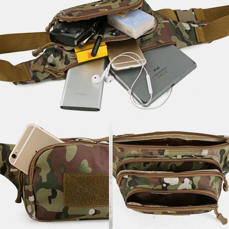 Herre Nylon Multi-bære Multi-lomme Udendørs Tactical Camouflage Ridning Taljetaske Skuldertaske Brysttaske