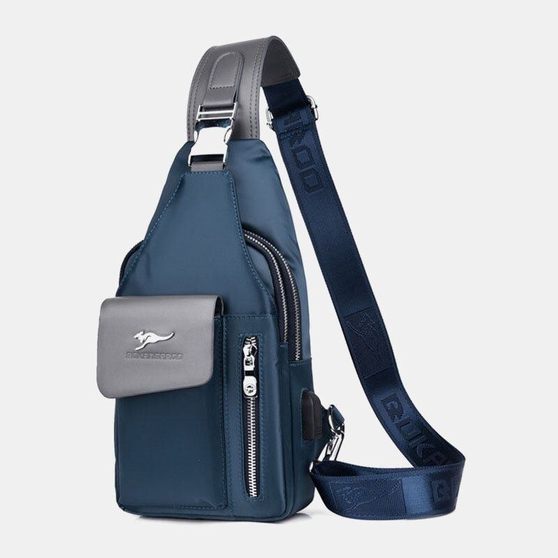 Herre Oxford Usb Opladning Hovedtelefon Hul Design Brysttaske Multifunktion Multi-lomme Vandtæt Crossbody Skuldertaske