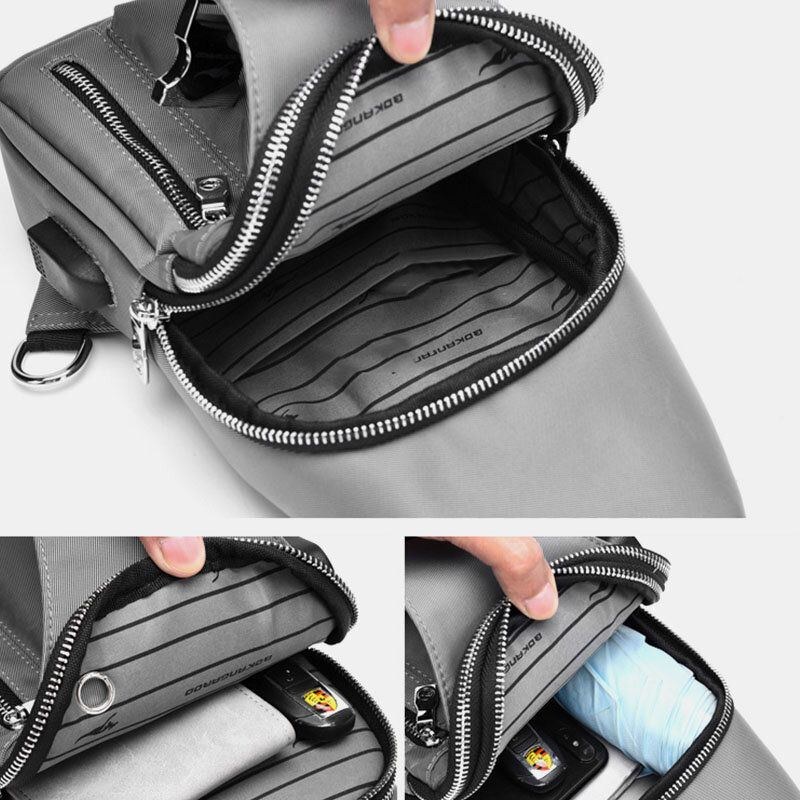 Herre Oxford Usb Opladning Hovedtelefon Hul Design Brysttaske Multifunktion Multi-lomme Vandtæt Crossbody Skuldertaske