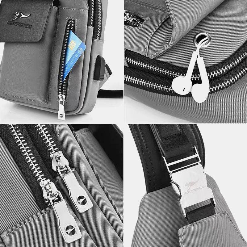 Herre Oxford Usb Opladning Hovedtelefon Hul Design Brysttaske Multifunktion Multi-lomme Vandtæt Crossbody Skuldertaske