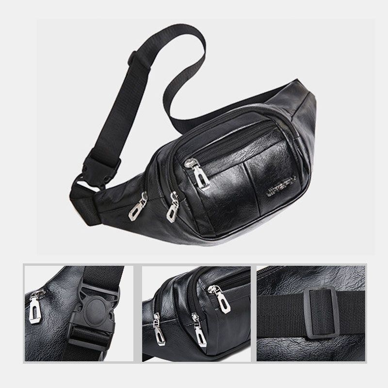 Herre Pu Læder Anti-tyveri Multifunktionel Multi-lomme 6.5 Tommer Telefontaske Taljetaske Brysttaske Crossbody-tasker