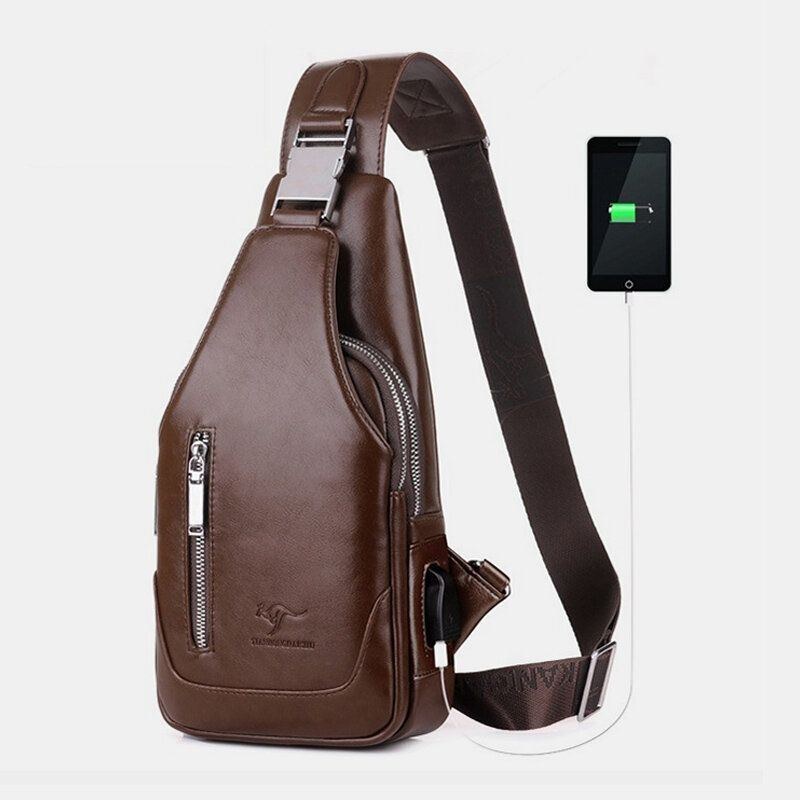 Herre Pu Læder Business Casual Udendørs Vandtæt Multi-bære Skuldertaske Crossbody Taske Brysttaske Med Usb-opladning