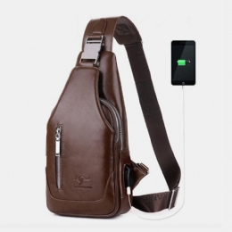 Herre Pu Læder Business Casual Udendørs Vandtæt Multi-bære Skuldertaske Crossbody Taske Brysttaske Med Usb-opladning