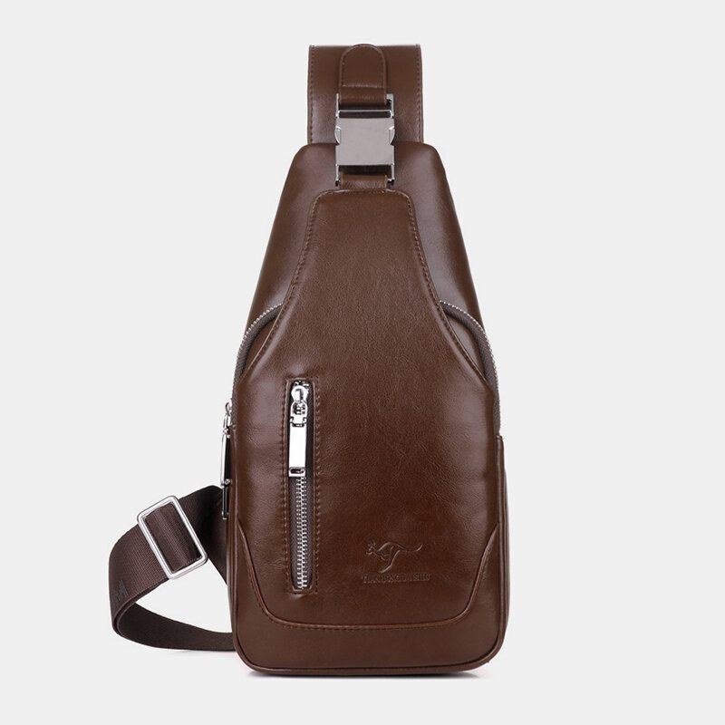 Herre Pu Læder Business Casual Udendørs Vandtæt Multi-bære Skuldertaske Crossbody Taske Brysttaske Med Usb-opladning