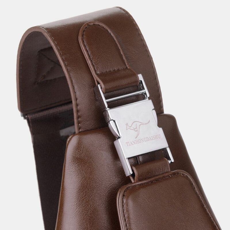 Herre Pu Læder Business Casual Udendørs Vandtæt Multi-bære Skuldertaske Crossbody Taske Brysttaske Med Usb-opladning