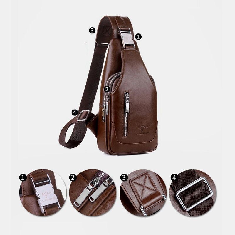 Herre Pu Læder Business Casual Udendørs Vandtæt Multi-bære Skuldertaske Crossbody Taske Brysttaske Med Usb-opladning