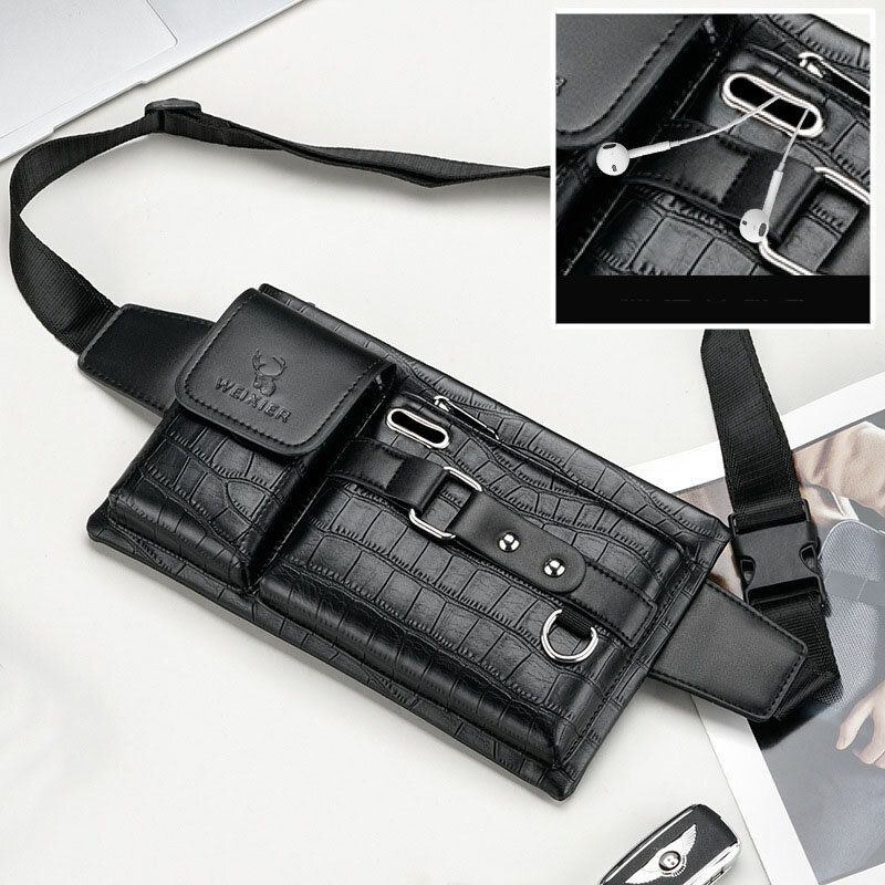 Herre Pu Læder Multi-lomme Slidstærk Brysttaske Taljetaske Hovedtelefonhul Design 6.5 Tommer Telefontaske Crossbody-tasker