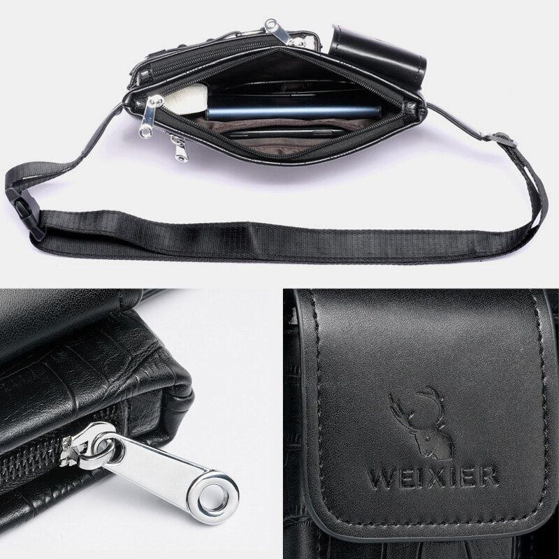 Herre Pu Læder Multi-lomme Slidstærk Brysttaske Taljetaske Hovedtelefonhul Design 6.5 Tommer Telefontaske Crossbody-tasker