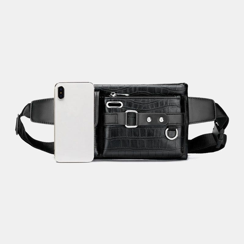 Herre Pu Læder Multi-lomme Slidstærk Brysttaske Taljetaske Hovedtelefonhul Design 6.5 Tommer Telefontaske Crossbody-tasker