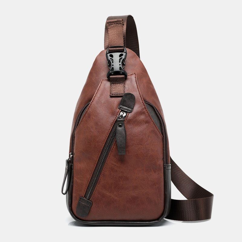 Herre Pu Læder Multi-lomme Vandtæt Casual Crossbody Taske Brysttaske Sling Bag