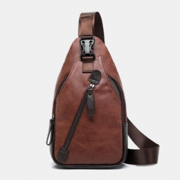 Herre Pu Læder Multi-lomme Vandtæt Casual Crossbody Taske Brysttaske Sling Bag