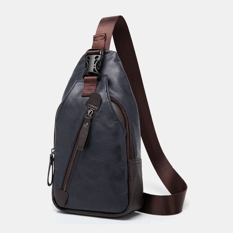 Herre Pu Læder Multi-lomme Vandtæt Casual Crossbody Taske Brysttaske Sling Bag