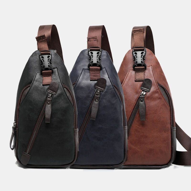 Herre Pu Læder Multi-lomme Vandtæt Casual Crossbody Taske Brysttaske Sling Bag