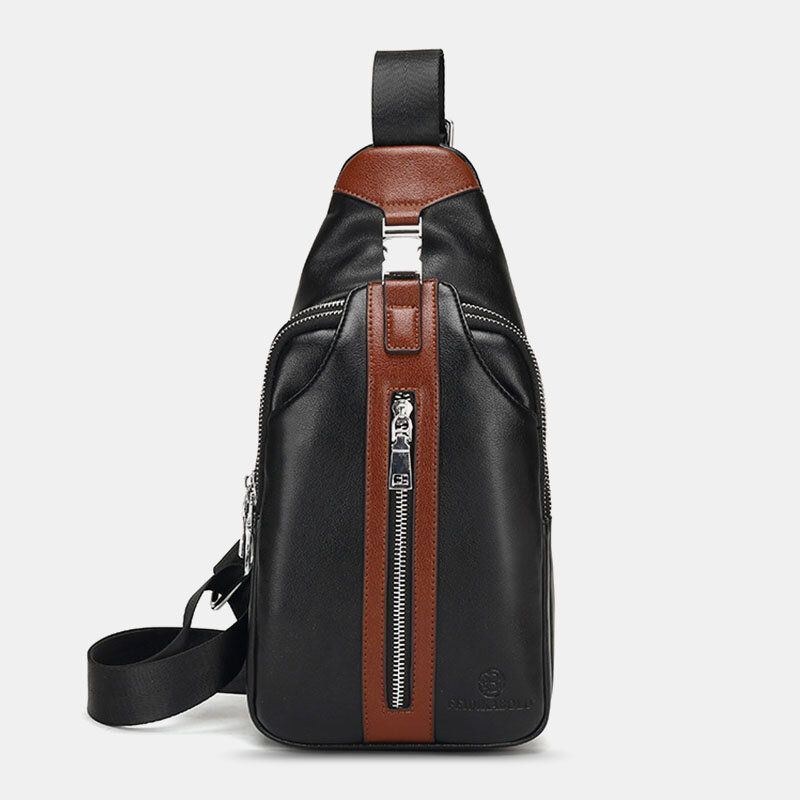 Herre Pu Læder Multipocket Stor Kapacitet Vandtæt Sport Brysttasker Crossbody Taske Skulder