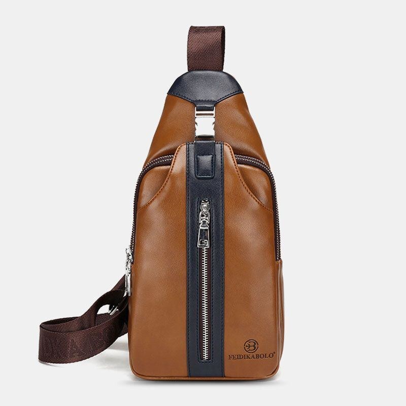 Herre Pu Læder Multipocket Stor Kapacitet Vandtæt Sport Brysttasker Crossbody Taske Skulder