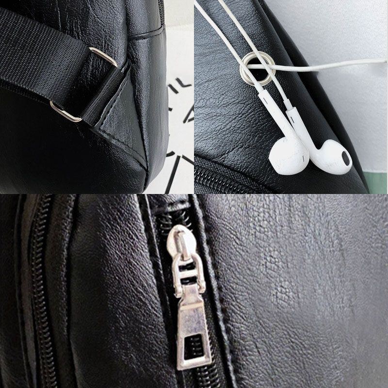 Herre Pu Læder Øretelefon Hul Multi-bære Vandtæt Crossbody Taske Bryst Taske Sling Bag