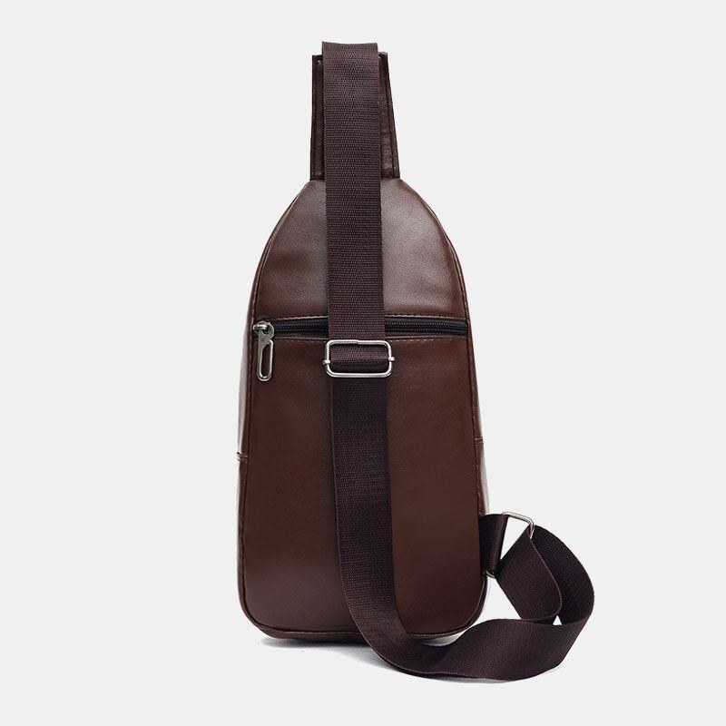 Herre Pu Læder Øretelefon Hul Multi-bære Vandtæt Crossbody Taske Bryst Taske Sling Bag