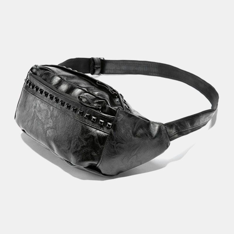 Herre Pu Læder Stor Kapacitet Brysttaske Retro Vandtætte Nitter Dekorer Crossbody Skuldertaske