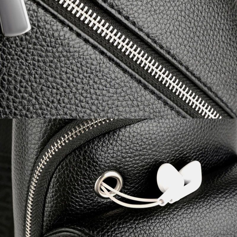 Herre Pu Læder Usb Opladning Vandtæt Øretelefon Hul Business Crossbody Taske Brysttaske Sling Bag