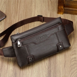 Herre Pu Læder Vandtæt Brysttaske Med Stor Kapacitet Outdoor Outing 6.5 Tommer Telefontaske Crossbody-tasker Skuldertaske