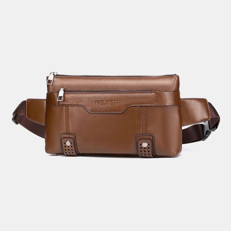 Herre Pu Læder Vandtæt Brysttaske Med Stor Kapacitet Outdoor Outing 6.5 Tommer Telefontaske Crossbody-tasker Skuldertaske