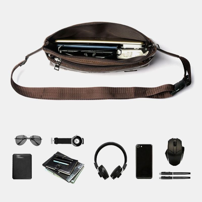 Herre Pu Læder Vandtæt Brysttaske Med Stor Kapacitet Outdoor Outing 6.5 Tommer Telefontaske Crossbody-tasker Skuldertaske