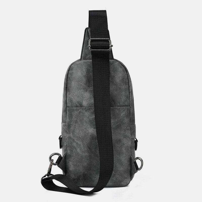 Herre Pu Læder Vandtæt Flerlommet Hovedtelefonhul Casual Brysttasker Skuldertaske Crossbody Tasker