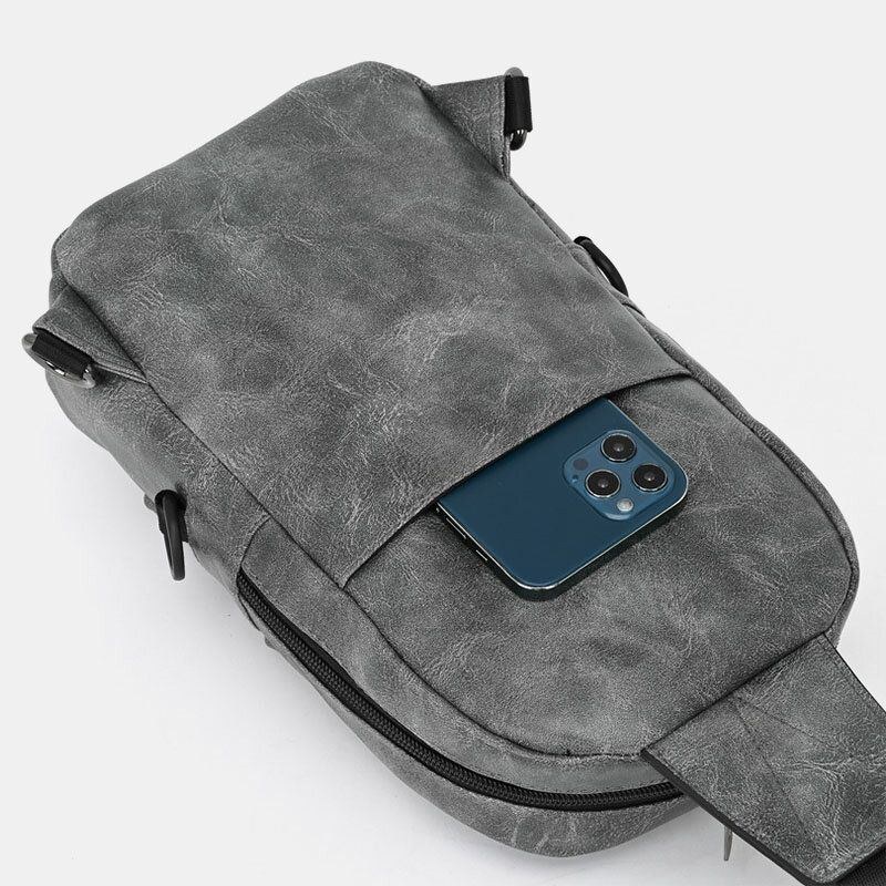 Herre Pu Læder Vandtæt Flerlommet Hovedtelefonhul Casual Brysttasker Skuldertaske Crossbody Tasker