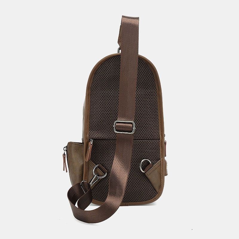 Herre Pu Læder Vintage Multifunktions Øretelefonhul Usb-opladning Crossbody-taske Brysttaske Sling Bag