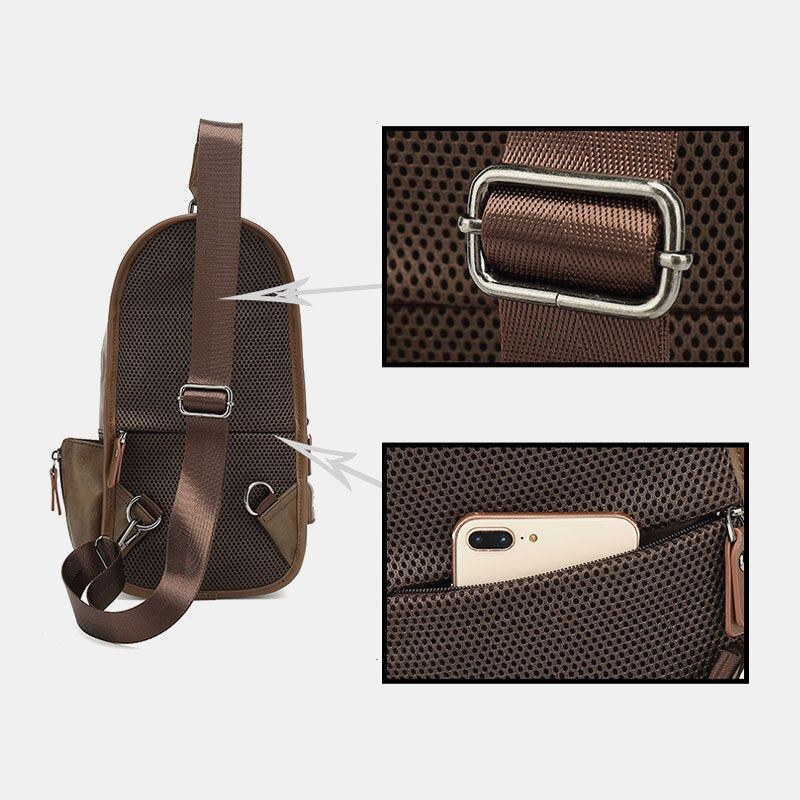 Herre Pu Læder Vintage Multifunktions Øretelefonhul Usb-opladning Crossbody-taske Brysttaske Sling Bag