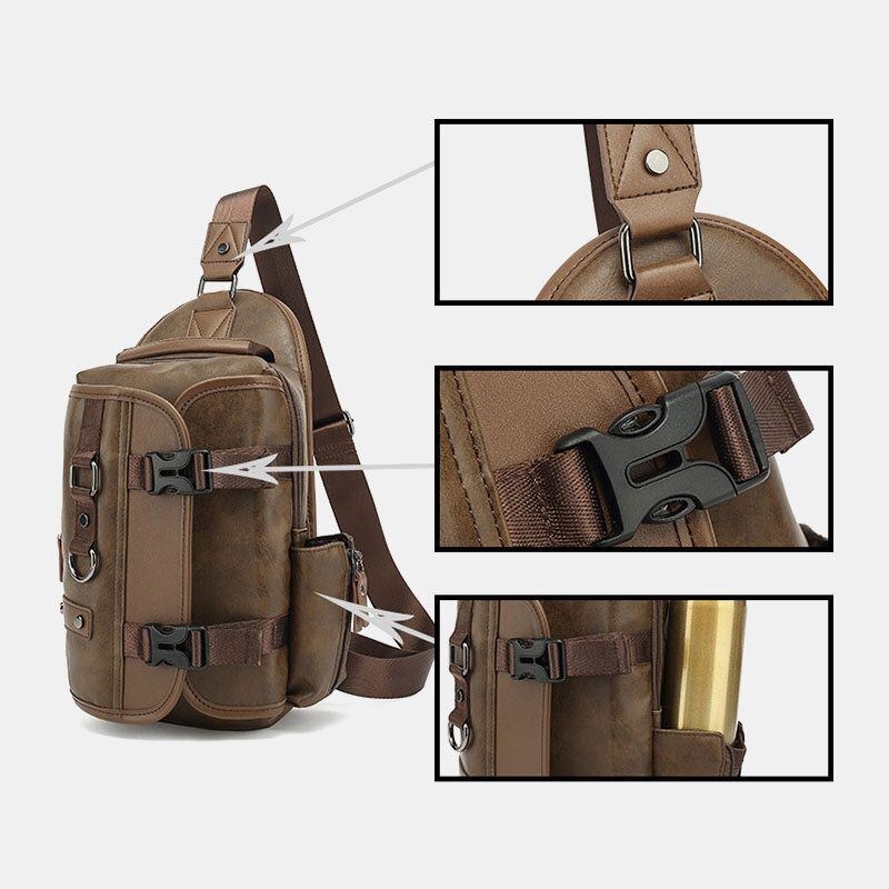 Herre Pu Læder Vintage Multifunktions Øretelefonhul Usb-opladning Crossbody-taske Brysttaske Sling Bag