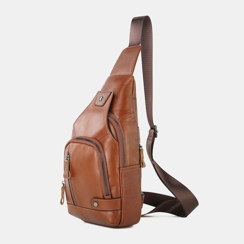 Herre Retro Ægte Læder Multifunktion Multi-lomme Hasp Brysttaske Wear Crossbody Taske