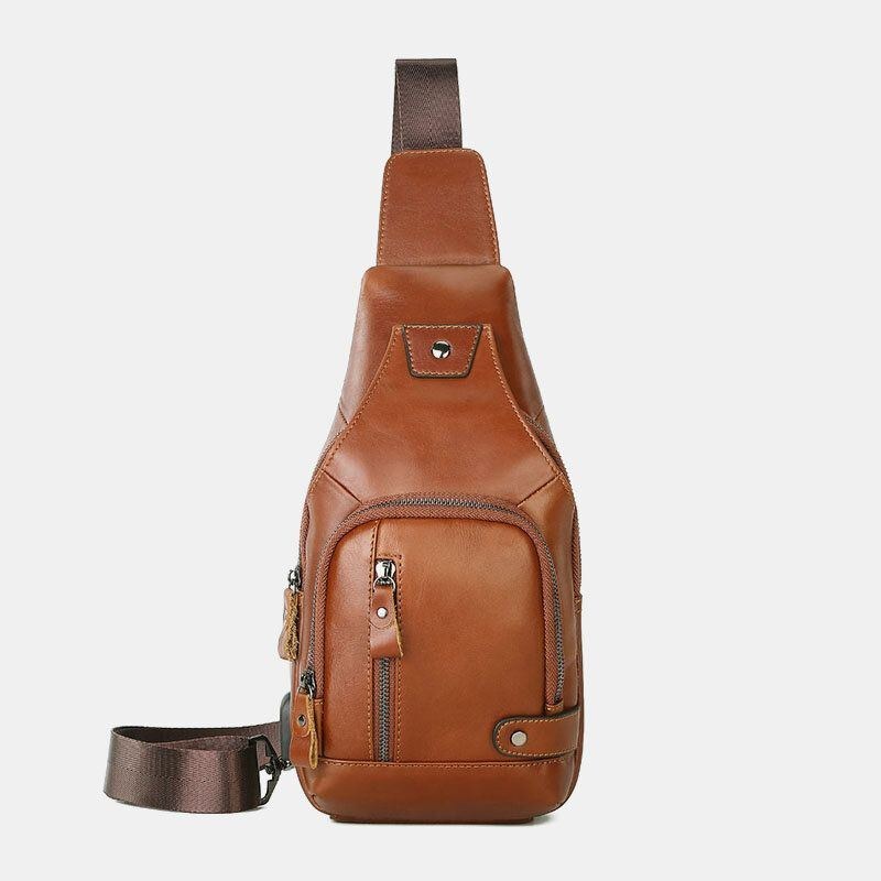 Herre Retro Ægte Læder Multifunktion Multi-lomme Hasp Brysttaske Wear Crossbody Taske