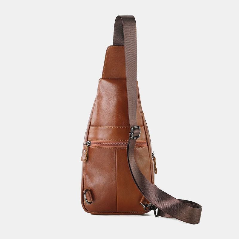 Herre Retro Ægte Læder Multifunktion Multi-lomme Hasp Brysttaske Wear Crossbody Taske