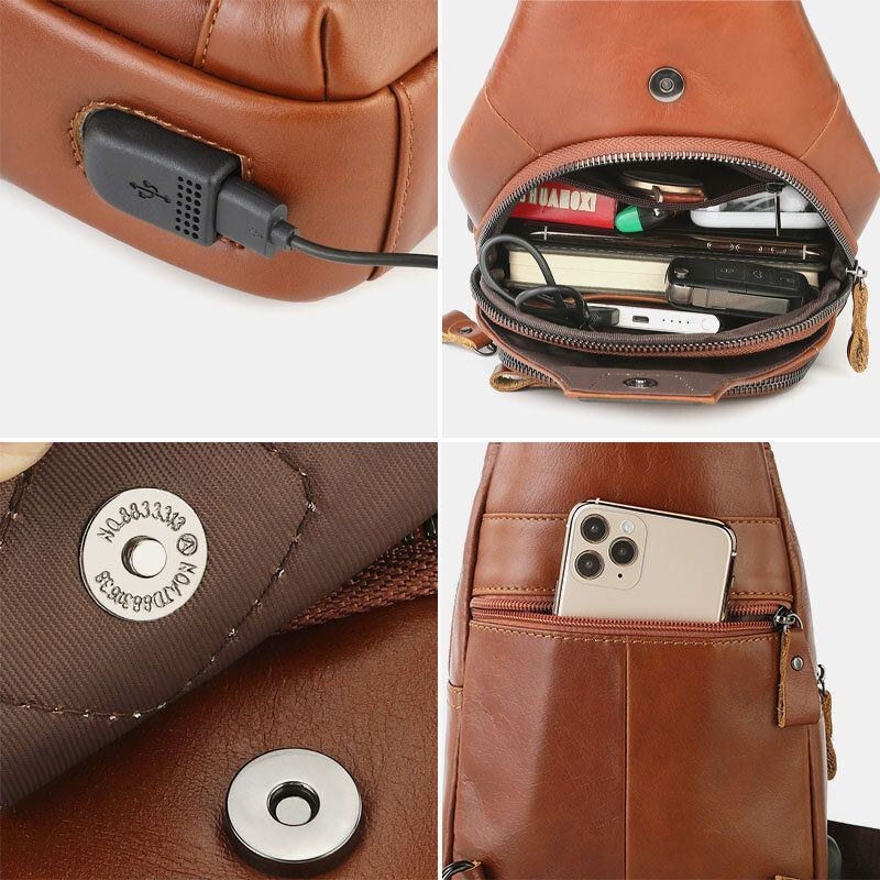 Herre Retro Ægte Læder Multifunktion Multi-lomme Hasp Brysttaske Wear Crossbody Taske