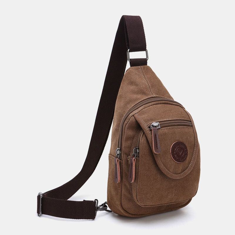 Herre Retro Canvas Brysttaske Med Høj Kapacitet Casual Wear Resisting Vandtæt Crossbody Bag Skuldertaske