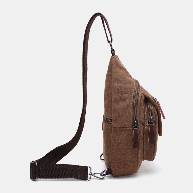 Herre Retro Canvas Brysttaske Med Høj Kapacitet Casual Wear Resisting Vandtæt Crossbody Bag Skuldertaske