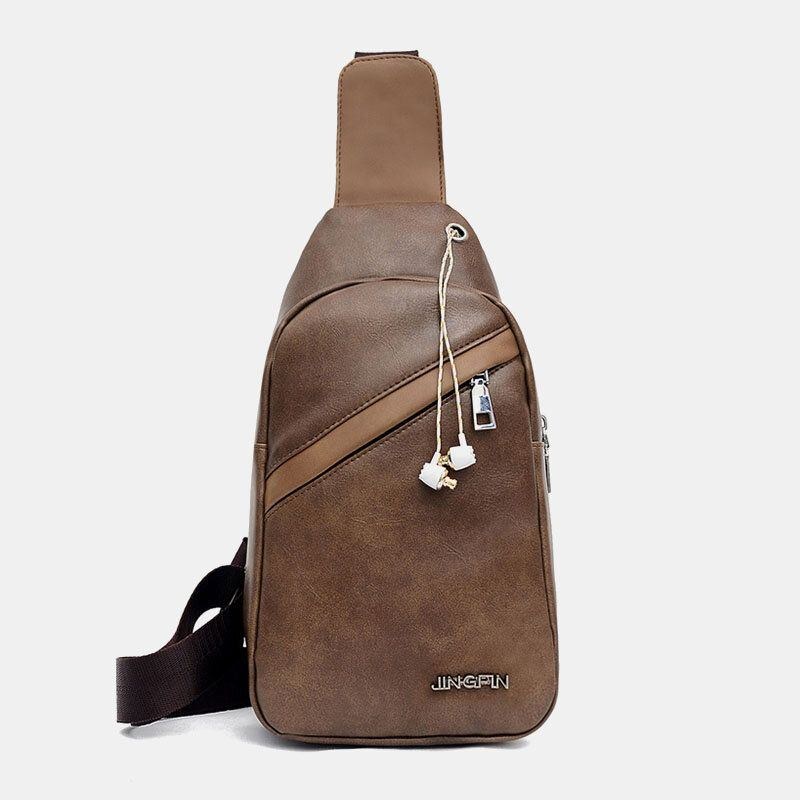 Herre Stor Kapacitet Øretelefon Hul Business Multi-pocket Crossbody Taske Bryst Taske Sling Bag