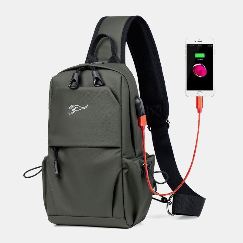 Herre Vandtæt Slidbestandig Usb-opladningsbrysttaske Multi-lomme Anti-tyveri Crossbody Skuldertaske