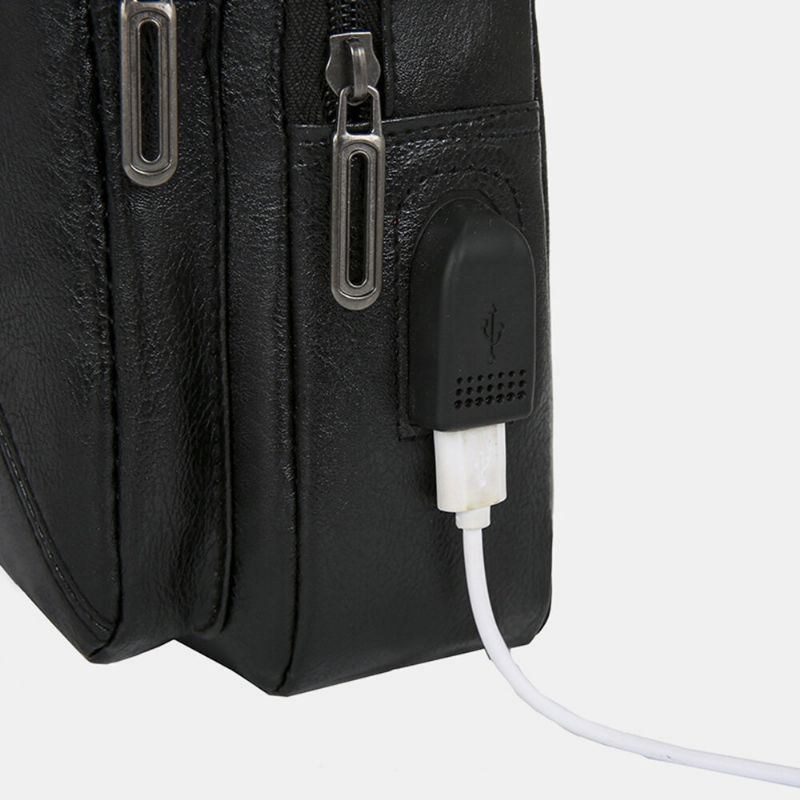 Herre Vintage Usb-opladningsdesign Multi-lomme Brysttaske Med Stor Kapacitet Slidbestandig Crossbody-skuldertaske