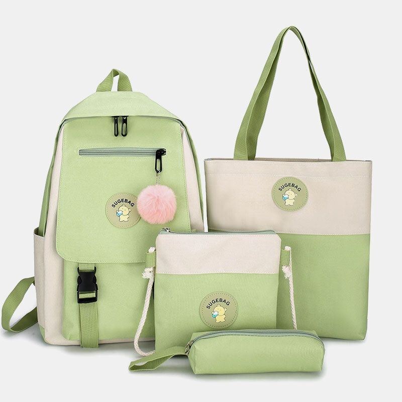 Dame 4 Stk Canvas Preppy Multifunktions Kombinationstaske Tote Stor Kapacitet Rygsæk Crossbody Clutch Pung