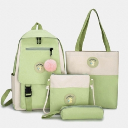 Dame 4 Stk Canvas Preppy Multifunktions Kombinationstaske Tote Stor Kapacitet Rygsæk Crossbody Clutch Pung