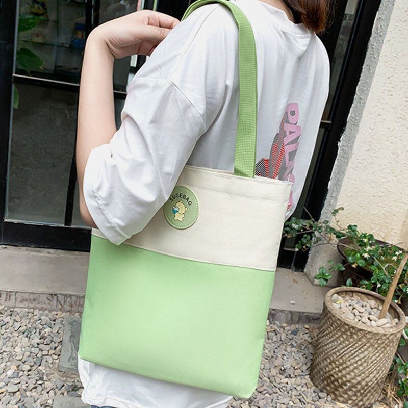 Dame 4 Stk Canvas Preppy Multifunktions Kombinationstaske Tote Stor Kapacitet Rygsæk Crossbody Clutch Pung