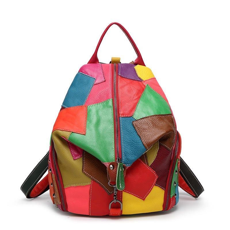 Dame Casual Patchwork Ægte Læder Skuldertasker Med Stor Kapacitet Crossbody-tasker