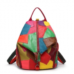 Dame Casual Patchwork Ægte Læder Skuldertasker Med Stor Kapacitet Crossbody-tasker