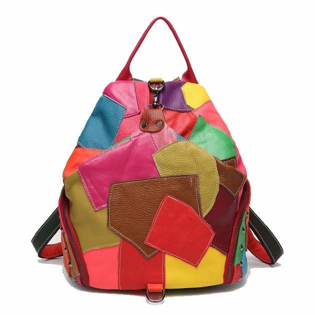 Dame Casual Patchwork Ægte Læder Skuldertasker Med Stor Kapacitet Crossbody-tasker