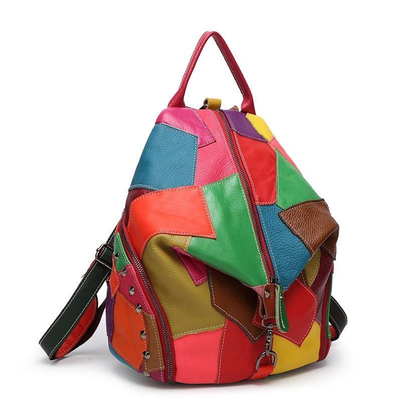 Dame Casual Patchwork Ægte Læder Skuldertasker Med Stor Kapacitet Crossbody-tasker